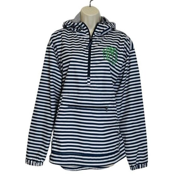Charles River Apparel Women's Chatham Anorak Rain Jacket size M Blue striped - Picture 1 of 12
